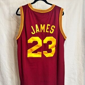 NBA LeBron James Cavaliers Red and Yellow Jersey
